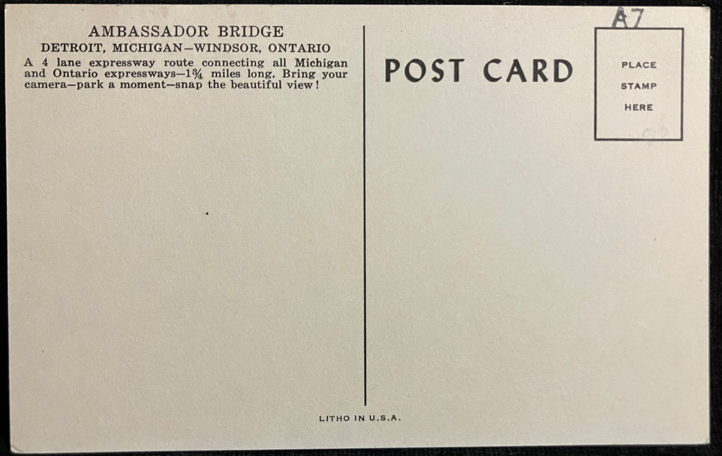 Ambassador Bridge - Vintage Postcard