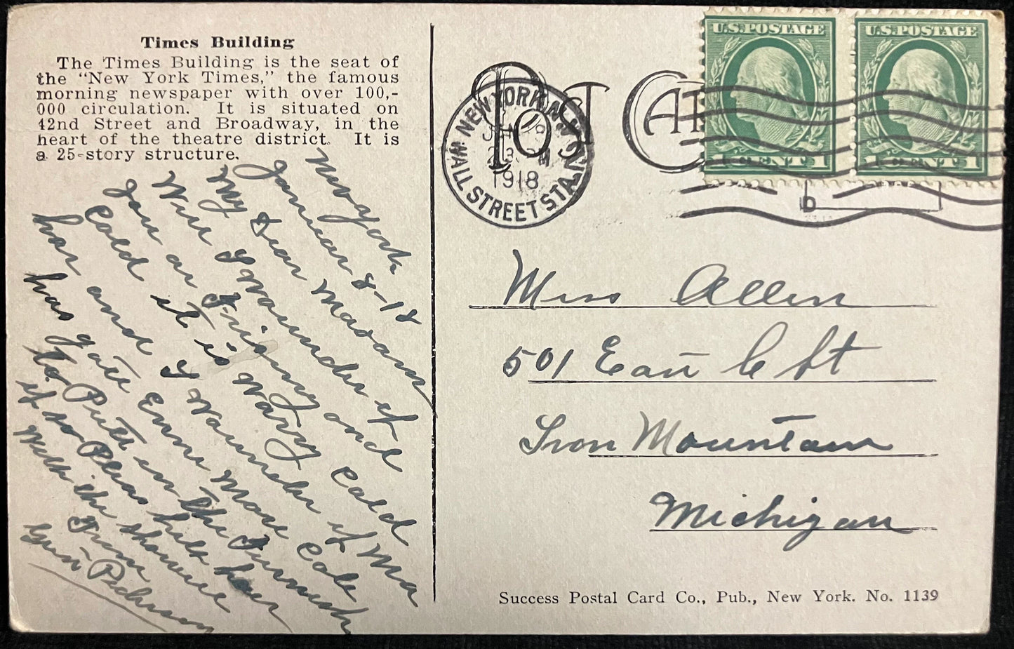 Times Building, New York - Vintage Postcard