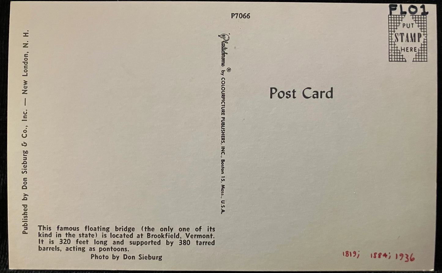 Floating Bridge in Brookfield, Vermont, Photo by Don Sieburg - Vintage Bridge Postcard