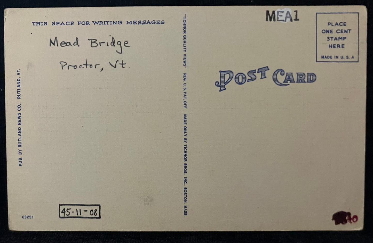 Covered Bridge, Near Rutland, Vermont - Vintage Postcard