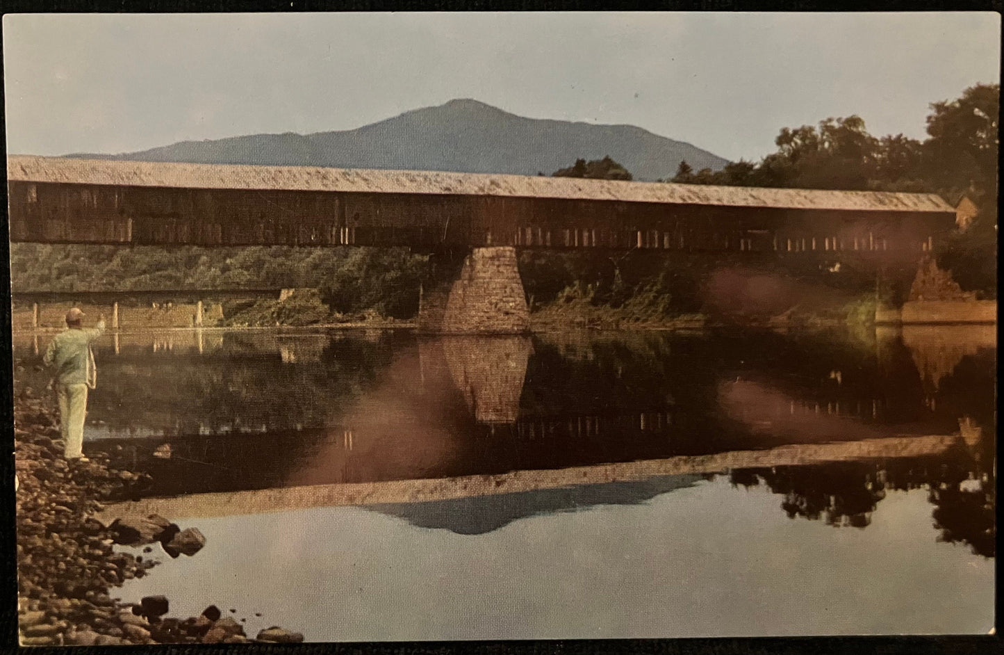 The Old Toll Bridge and Ascutney Mountain at Windsor, Vermont - Vintage Postcard,