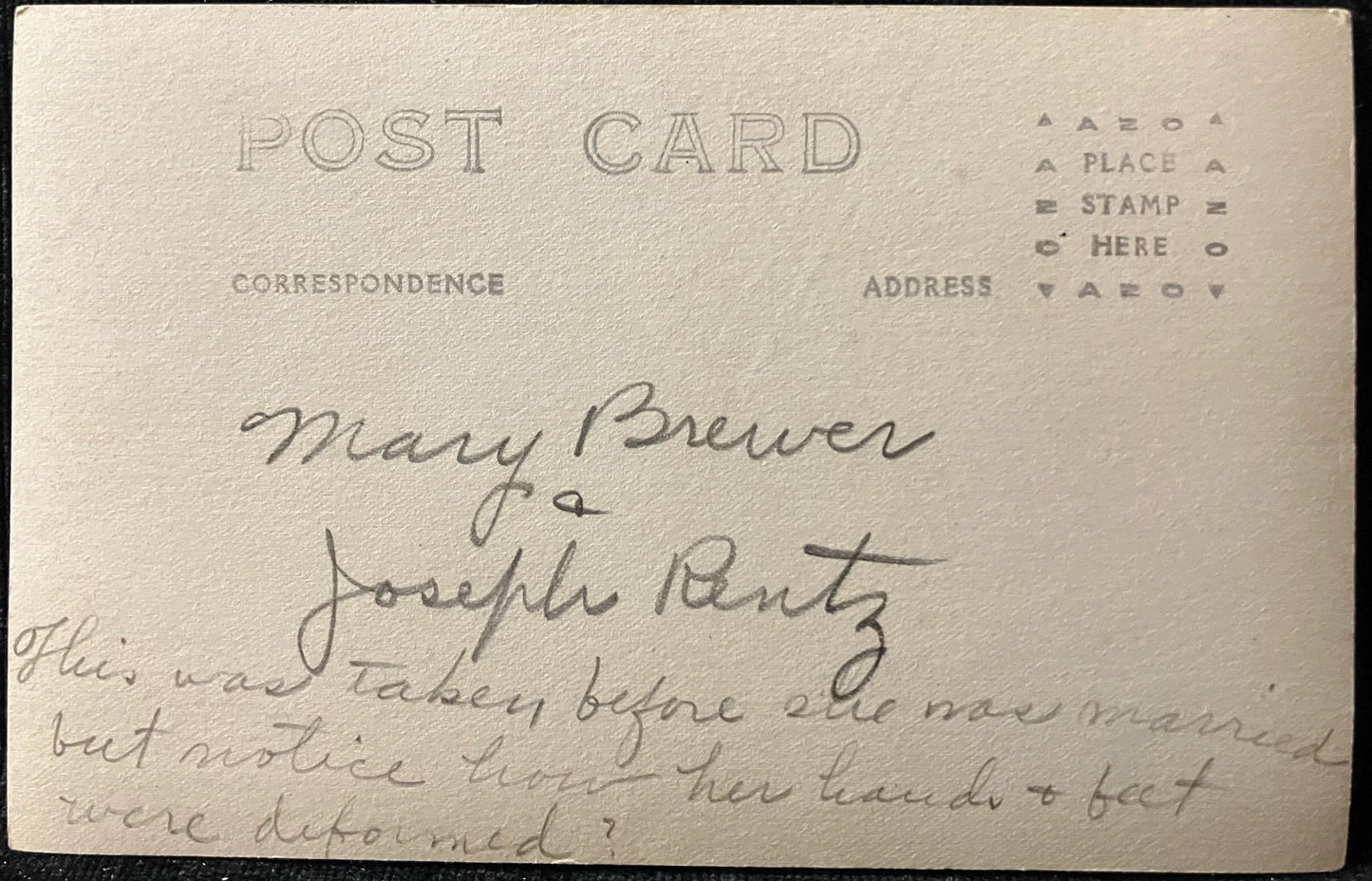 Mary Brewer and Joseph Pentz - Vintage Couple Postcard