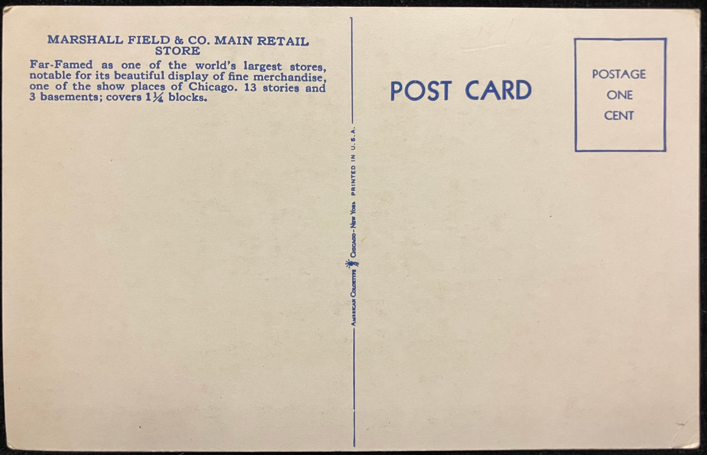 Marshall Field & Co. Retail Store, Chicago - Vintage Retail Postcard