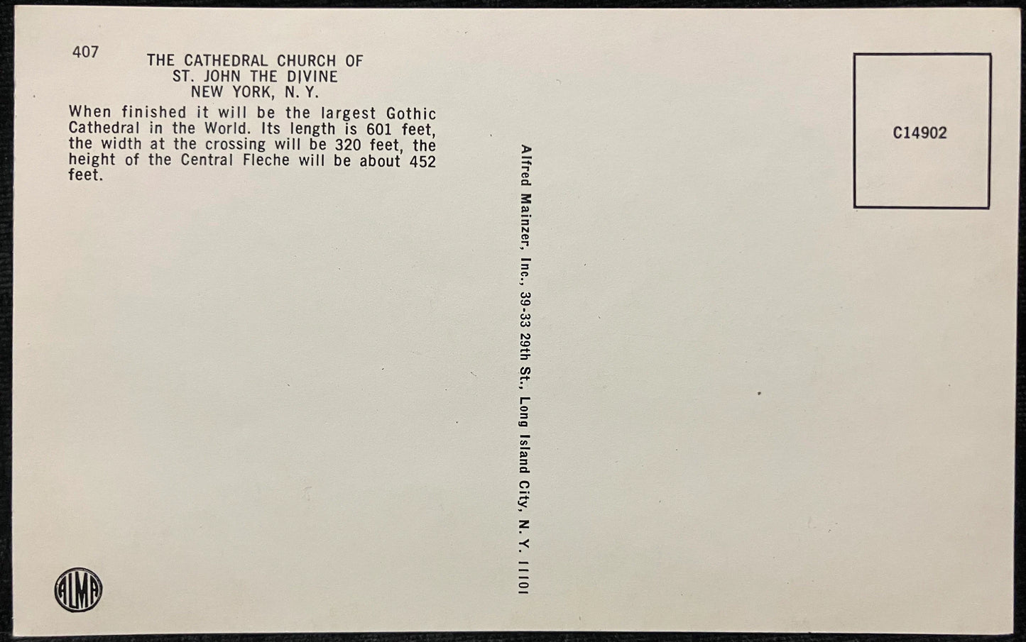 The Cathedral Church of St. John the Divine in New York, New York - Vintage Church Postcard