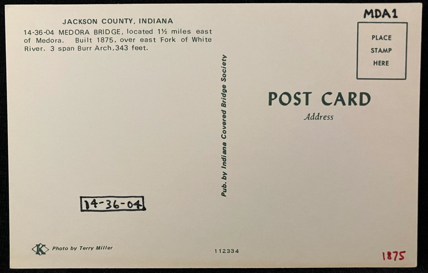 Medora Bridge in Jackson County, Indiana - Photo: Terry Miller - Vintage Covered Bridge Postcard