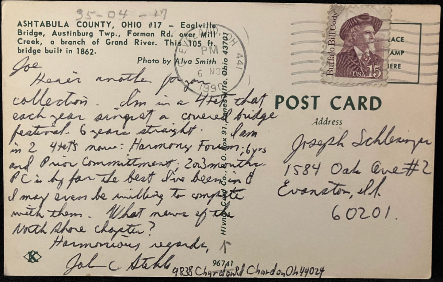 Eagleville Bridge in Ashtabula County, Ohio - Photo: Alva Smith - Vintage Covered Bridge Postcard