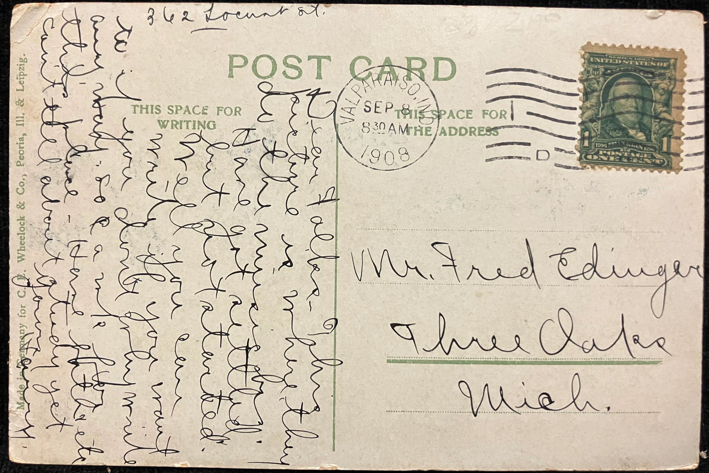 Music Hall, Valparaiso, Indiana - Made in Germany - Vintage Postcard