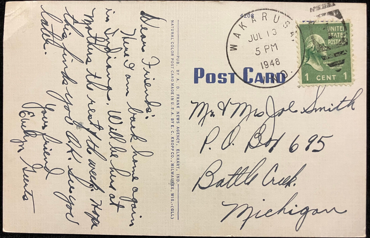 Lexington Avenue Bridge, From River Drive, Elkhart, Indiana - Vintage Bridge Postcard