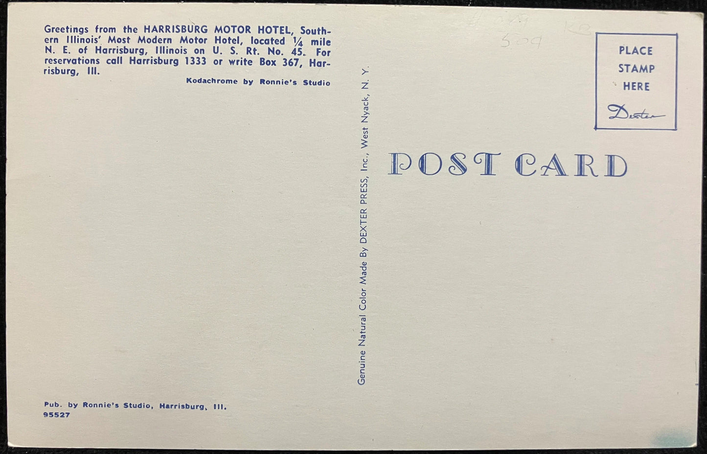 Harrisburg Motor Hotel - Harrisburg, Illinois - Vintage Hotel Postcard - Kodachrome by Ronnie's Studio