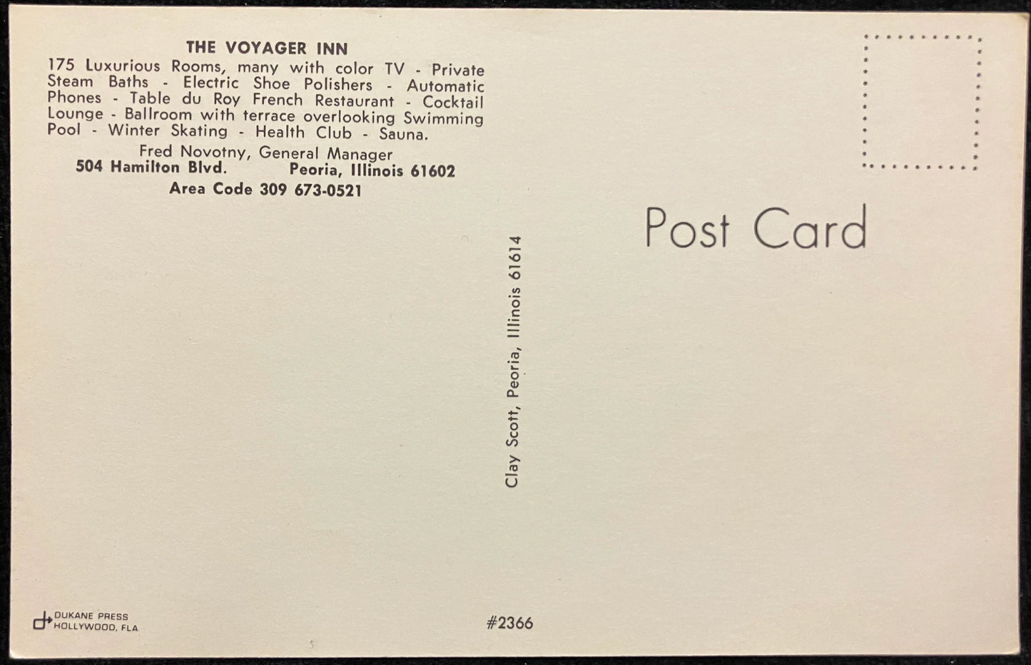 The Voyager Inn - Peoria, Illinois - Vintage Hotel Postcard