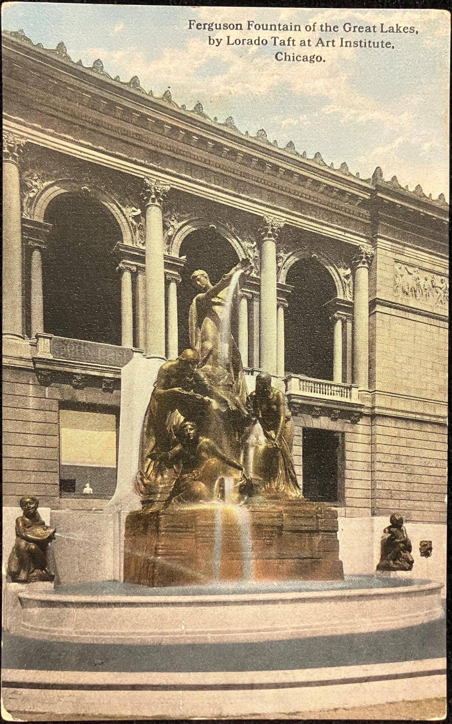Ferguson Fountain of the Great Lakes, by Lorado Taft at the Art Institute, Chicago, Illinois - Vintage Museum Postcard
