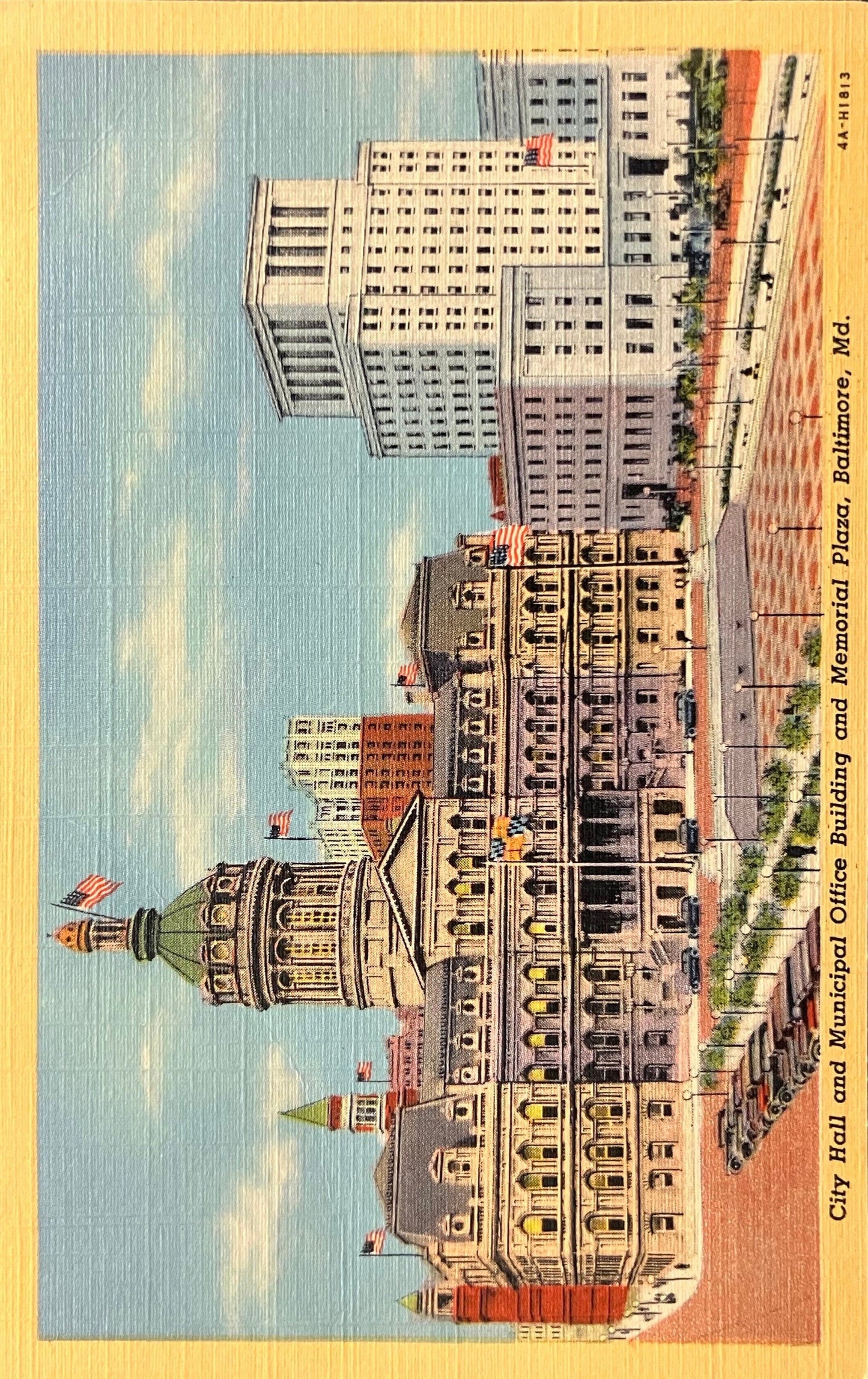 City Hall and Municipal Office Building and Memorial Plaza, Baltimore, Maryland - Vintage Postcard