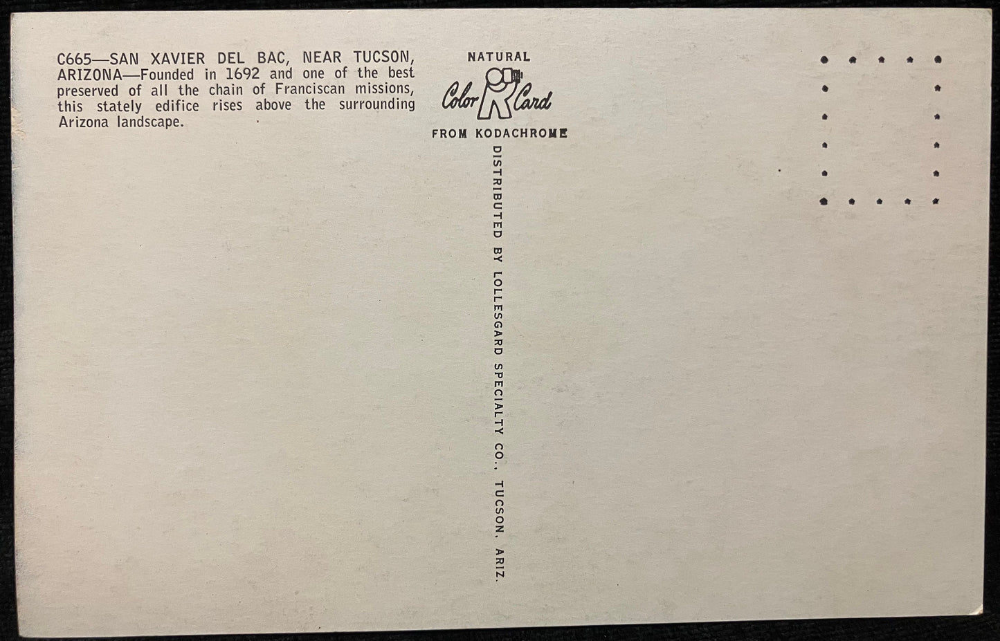 San Xavier del Bac - Tuscon, Arizona - Vintage Postcard