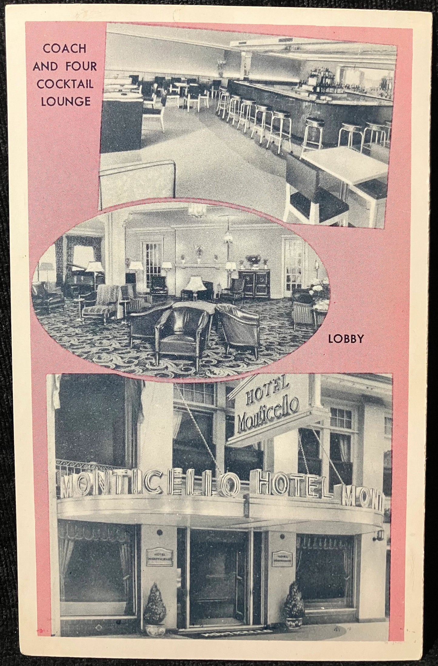 Monticello Hotel - Coach and Four Cocktail Lounge - Lobby - Atlantic City, New Jersey - Vintage Postcard