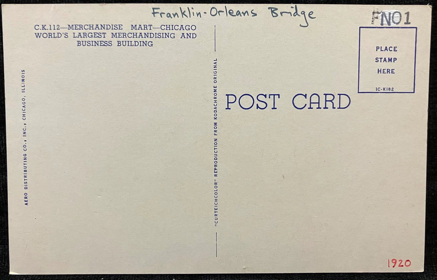 Merchandise Mart in Chicago, Illinois - Franklin-Orleans Bridge - Vintage Postcard