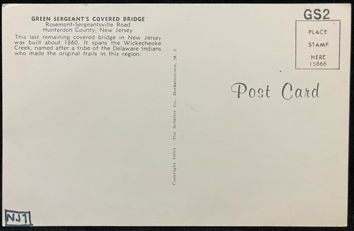 Green Sergeant’s Covered Bridge in Hunterdon County, New Jersey - Vintage Bridge Postcard