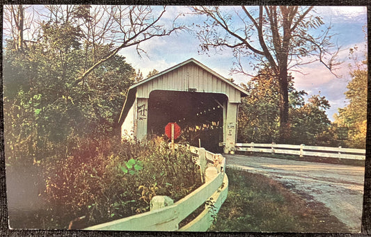 Darlington Bridge over Sugar Creek in Montgomery County, Indiana - Photo by John V. Poitiere Jr. - Vintage Covered Bridge Postcard