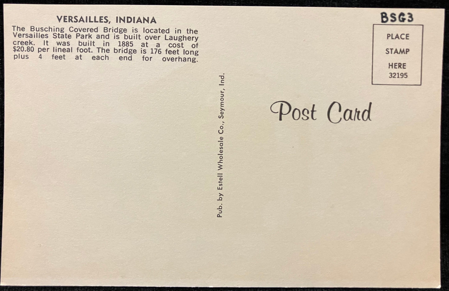 Busching Covered Brdige in Versailles, Indiana - Vintage Covered Bridge Postcard