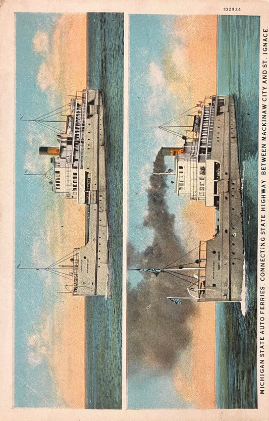 Michigan State Auto Ferries, Connecting State Highway Between Mackinaw City and St. Ignace. - Vintag