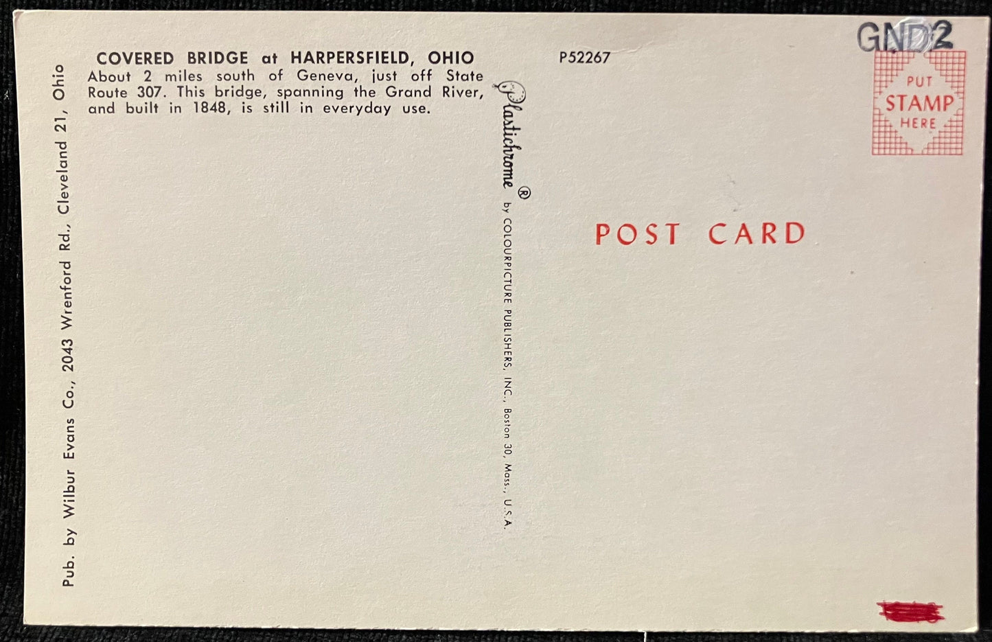 Covered Bridge at Harpersfield, Ohio - Covered Bridge - Vintage Postcard