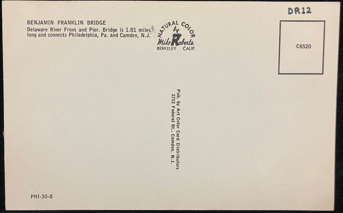 Benjamin Franklin Bridge over Delaware River in Philadelphia, Pennsylvania - Vintage Postcard