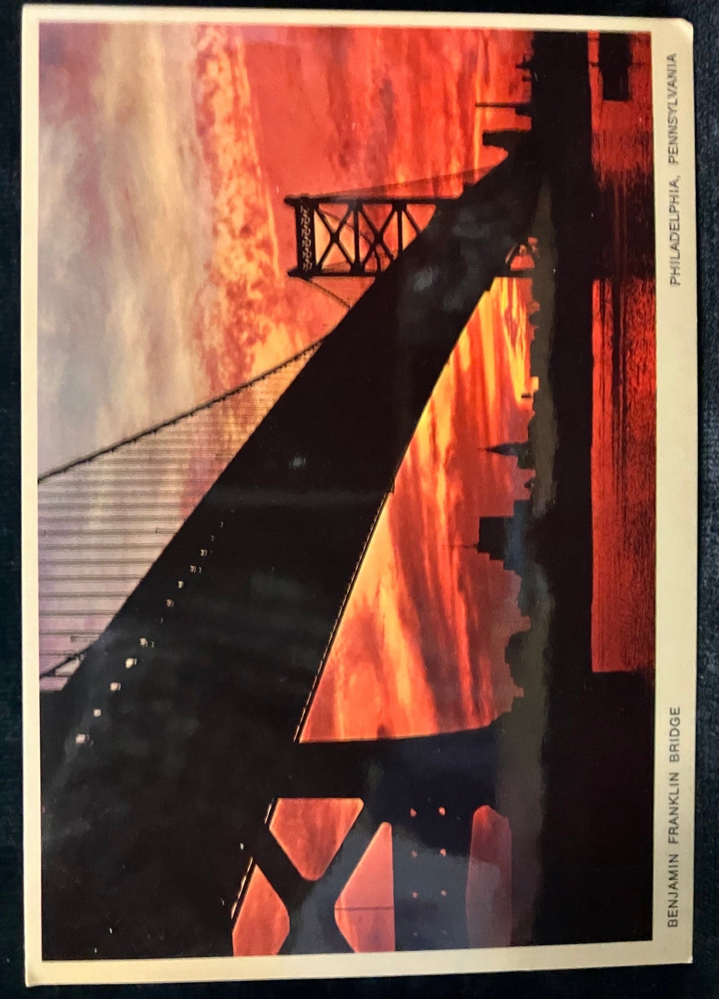 Benjamin Franklin Bridge - Philadelphia, Pennsylvania - Vintage Postcard - Pennsylvania Sunset over the Delaware River