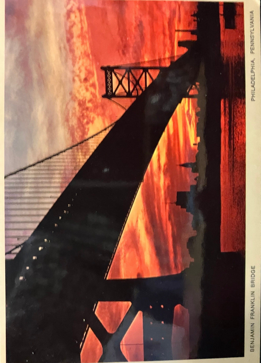 Benjamin Franklin Bridge - Philadelphia, Pennsylvania - Vintage Postcard - Pennsylvania Sunset over