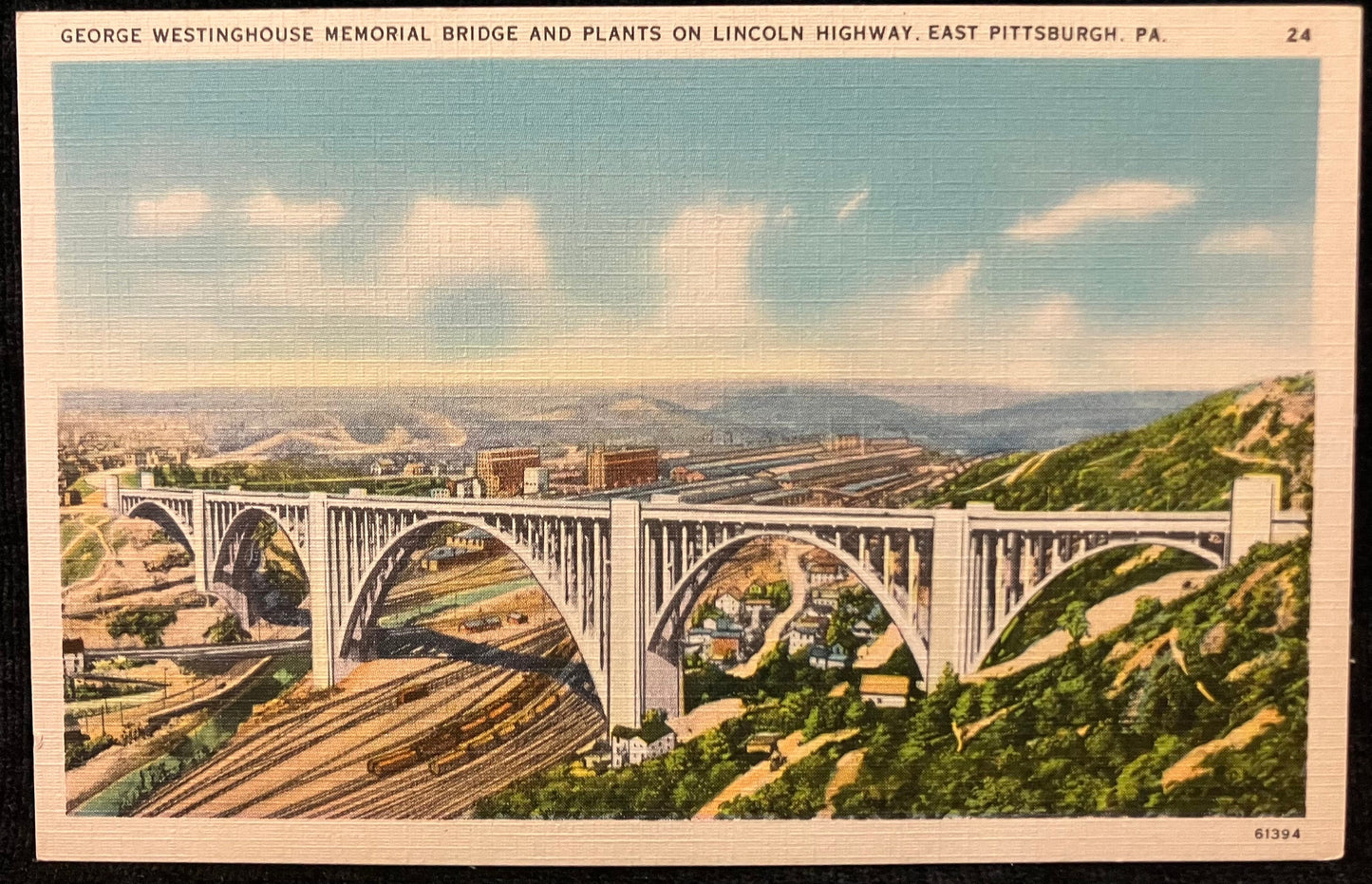George Westinghouse Memorial Bridge and Plants on Lincoln Highway, East Pittsburgh, Pennsylvania - Vintage Postcard