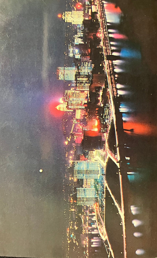 Downtown Pittsburgh, Pennsylvania at Night - Ektachrome by Paul M. Penney - Vintage Postcard Pittsbu