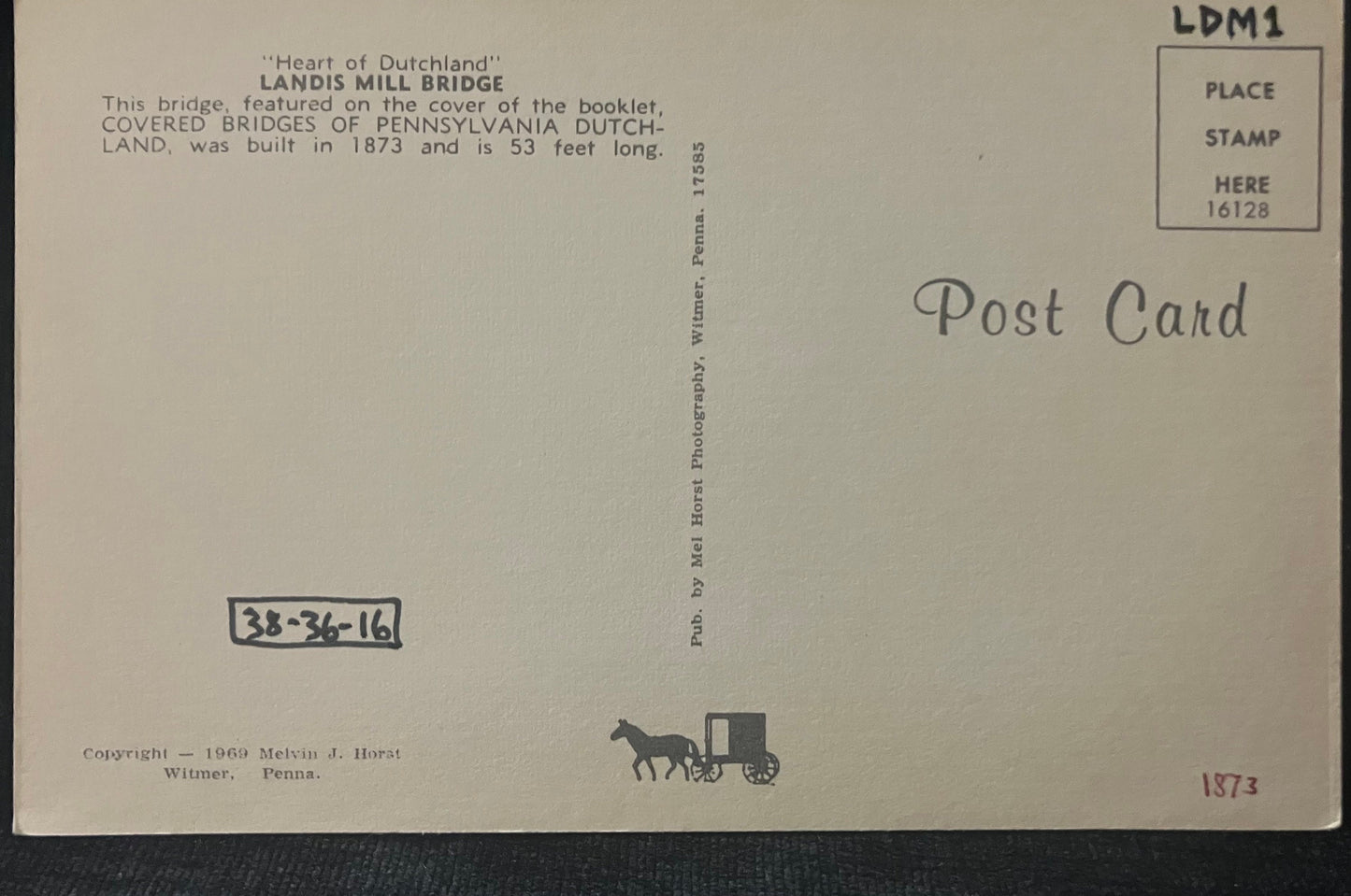 Landis Mill Bridge in "Heart of Dutchland" - Pennsylvania - Vintage Covered Bridge Postcard