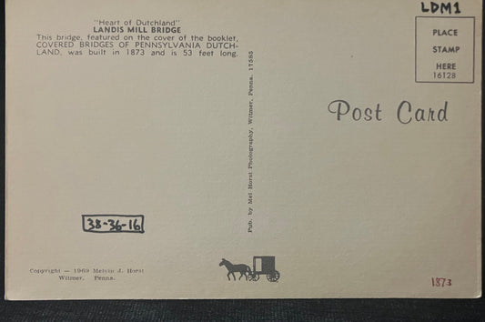 Landis Mill Bridge in "Heart of Dutchland" - Pennsylvania - Vintage Covered Bridge Postcard