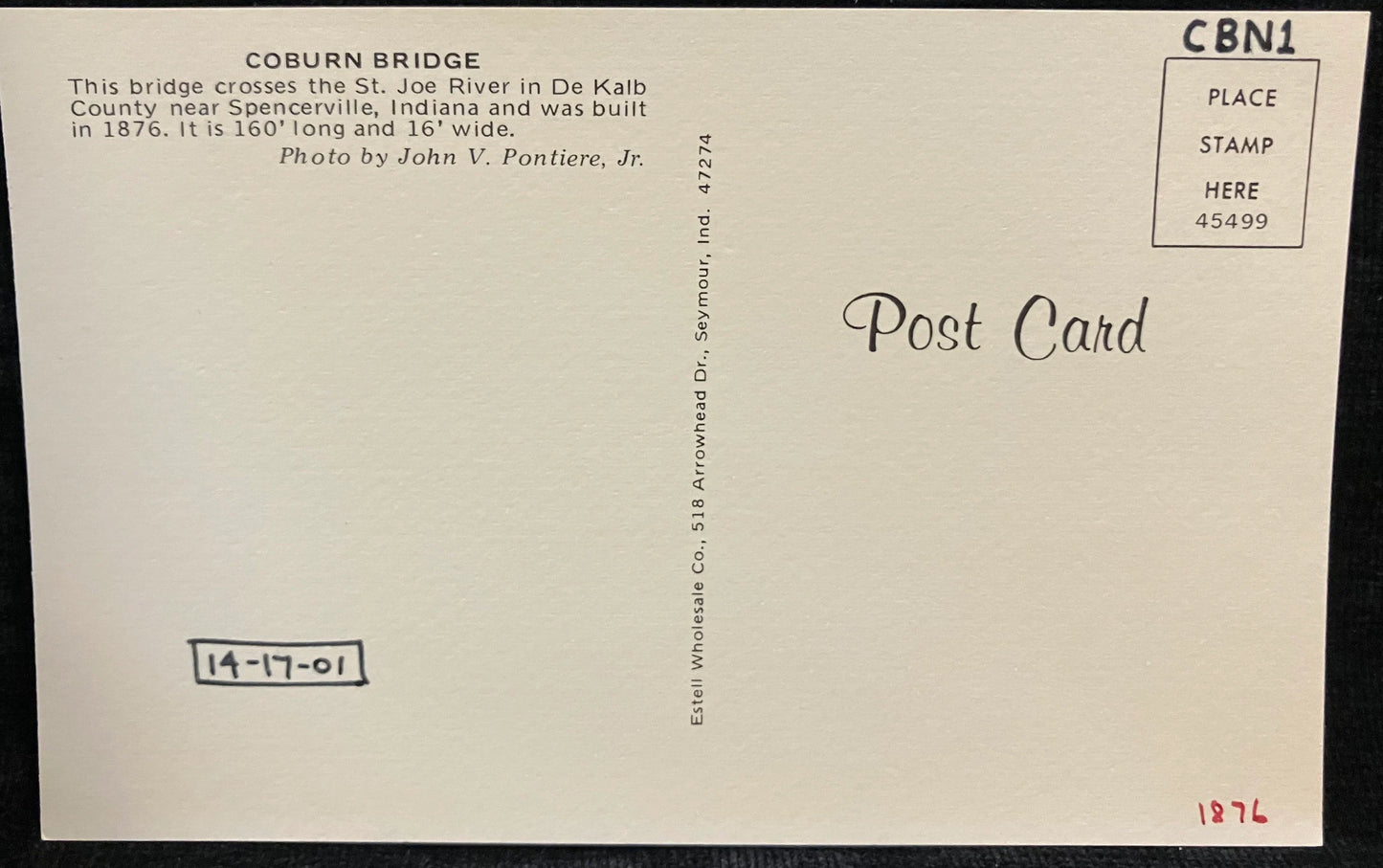 Coburn Bridge in Dekalb County, Indiana - Vintage Covered Bridge Postcard