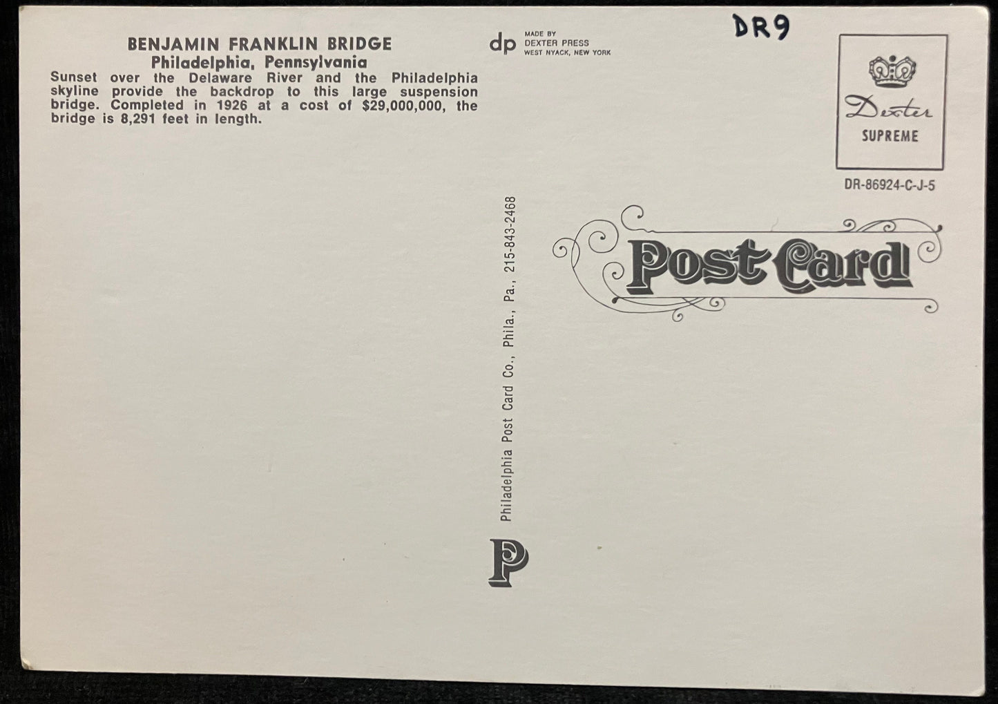 Benjamin Franklin Bridge - Philadelphia, Pennsylvania - Vintage Postcard - Pennsylvania Sunset over the Delaware River