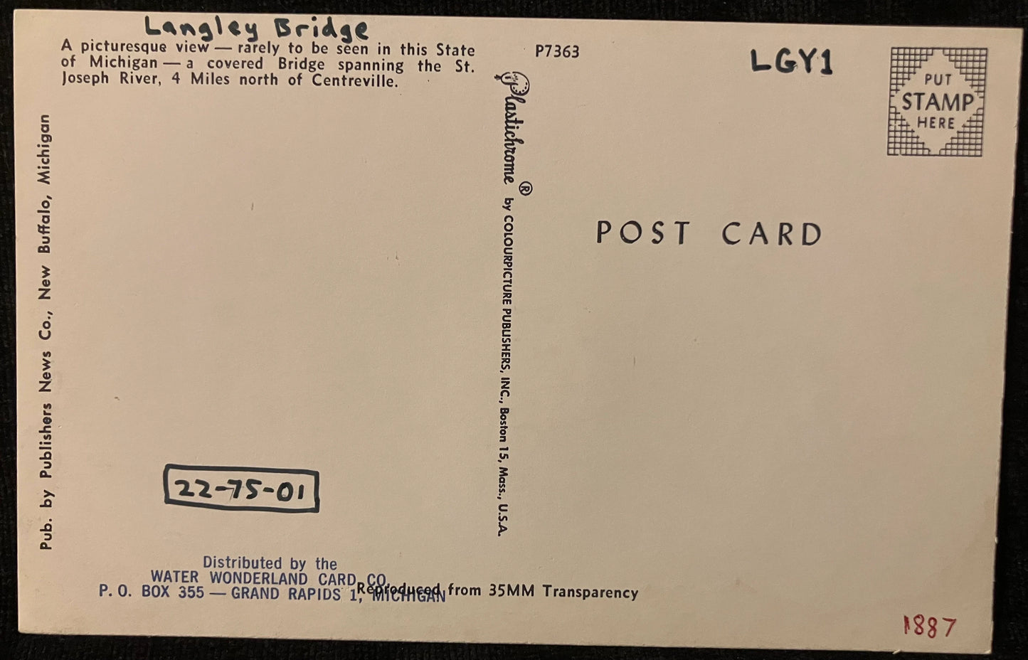 Langley Bridge over St. Joseph River near Centreville, Michigan - Vintage Covered Bridge Postcard