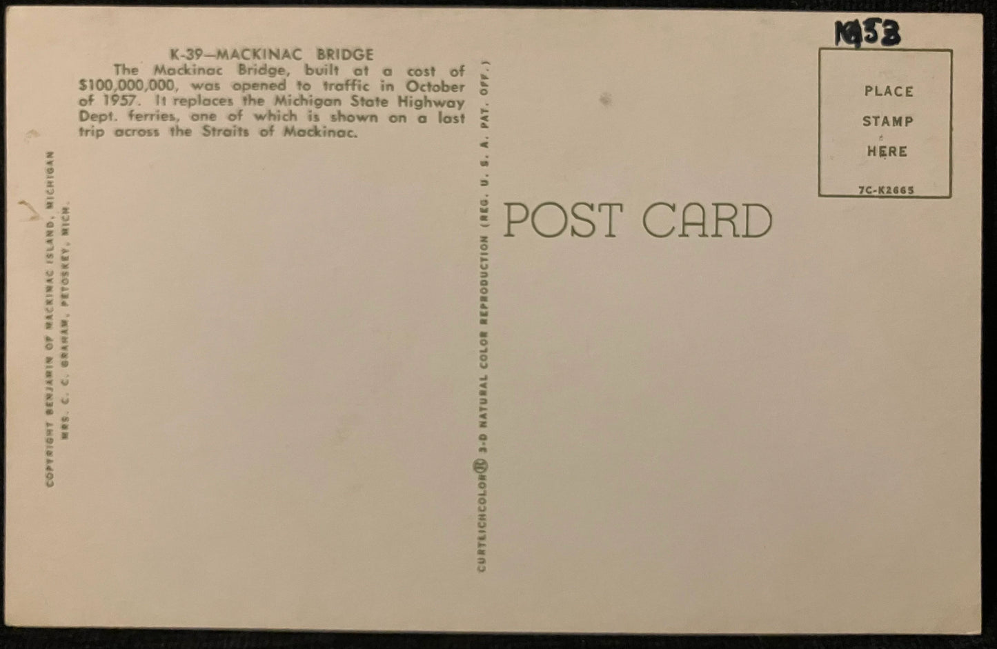 Mackinac Bridge over the Straits of Mackinac in Michigan - Vintage Bridge Postcard