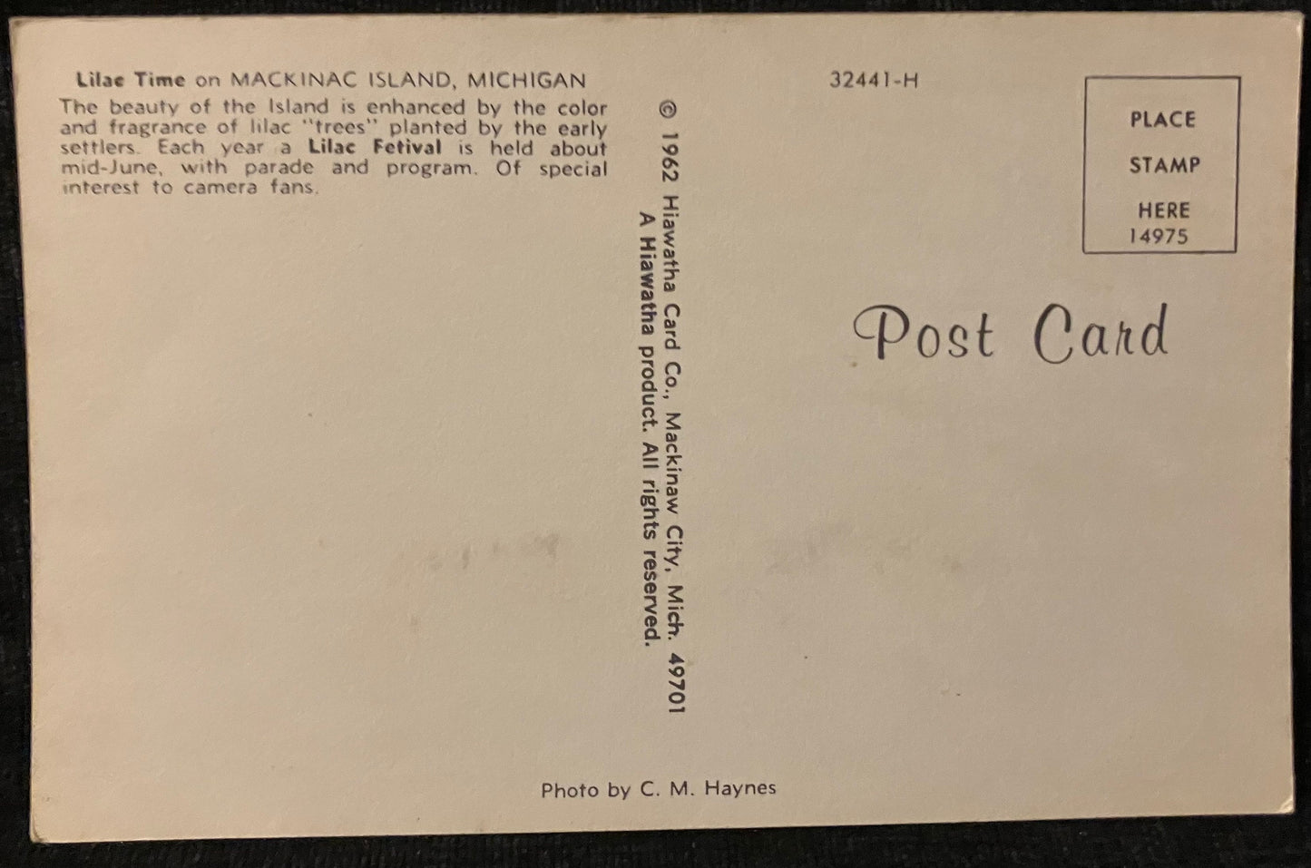 Lilac Time on Mackinac Island, Michigan - Photo: C. M. Haynes - Vintage Bridge Postcard