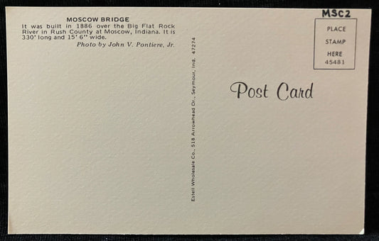 Moscow Bridge Covered Bridge in Rush County, Indiana - Color: F. Mitchell - Vintage Covered Bridge P