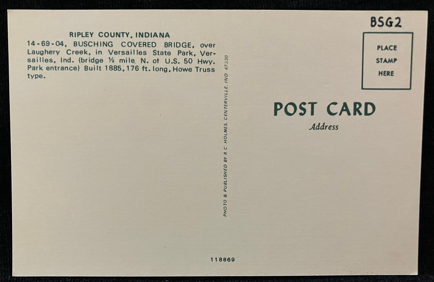 Busching Coverd Bridge in Ripley County, Indiana - Vintage Coverd Bridge Postcard