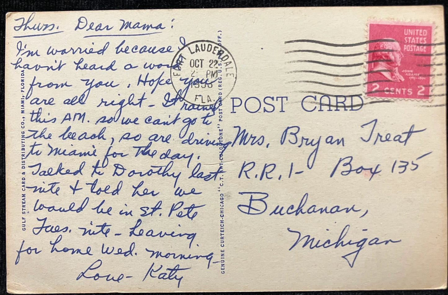 New River, Fort Lauderdale, Florida - Vintage Boats Postcard