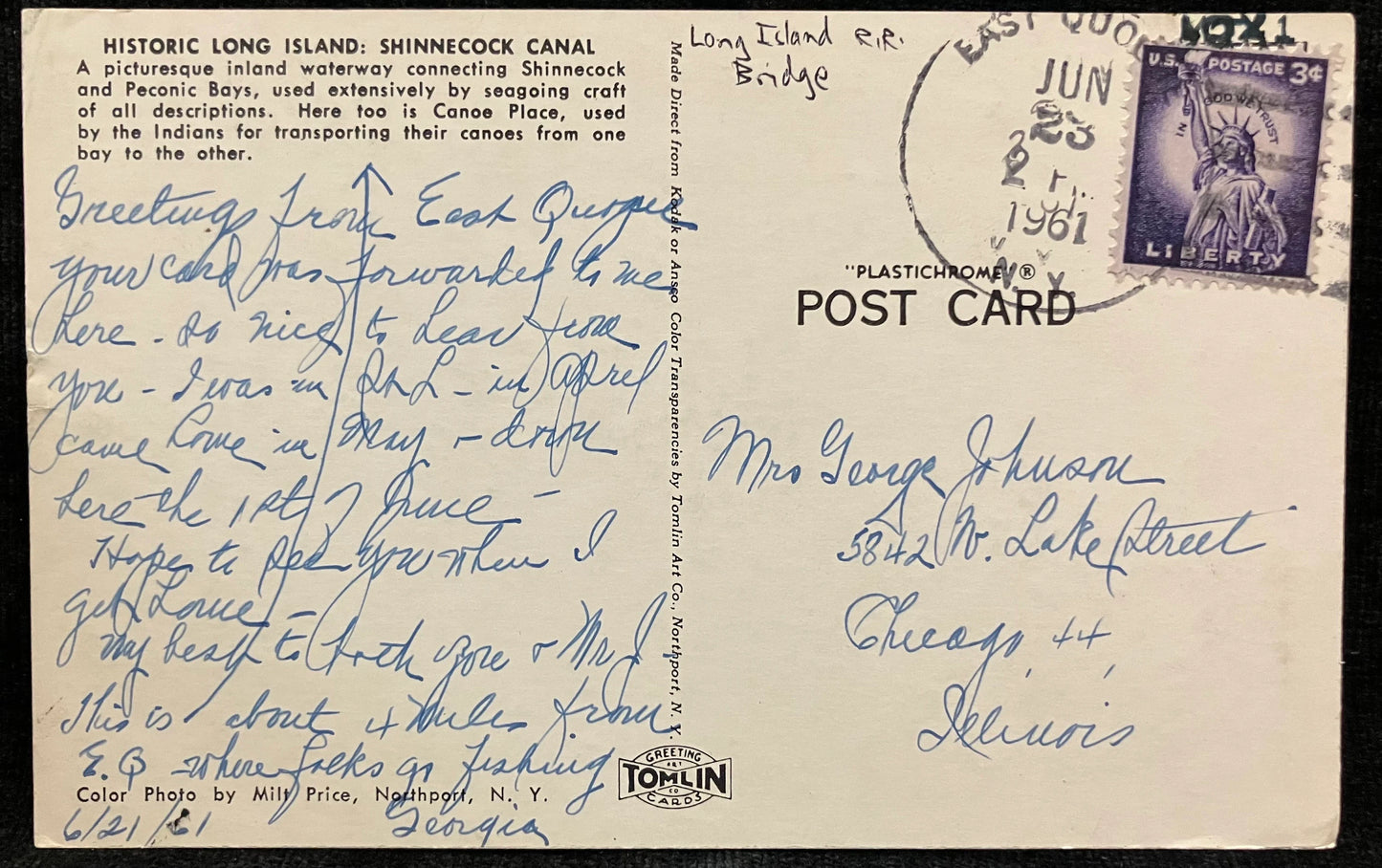 Historical Long Island: Shinnecock Canal - Long Island R. R. Bridge - Photo by Milt Price - Vintage Postcard