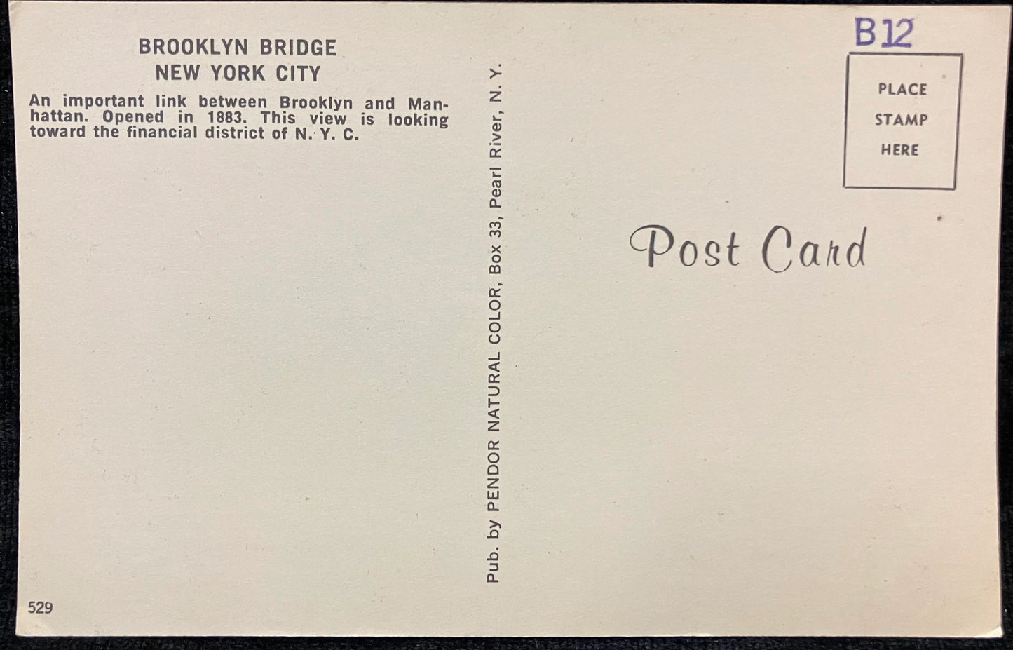 Brooklyn Bridge in New York City - Vintage Bridge Postcard