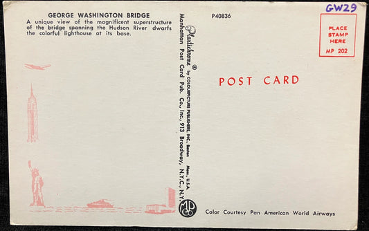 George Washington Bridge over the Hudson River - New York City, New York - Vintage Bridge Postcard
