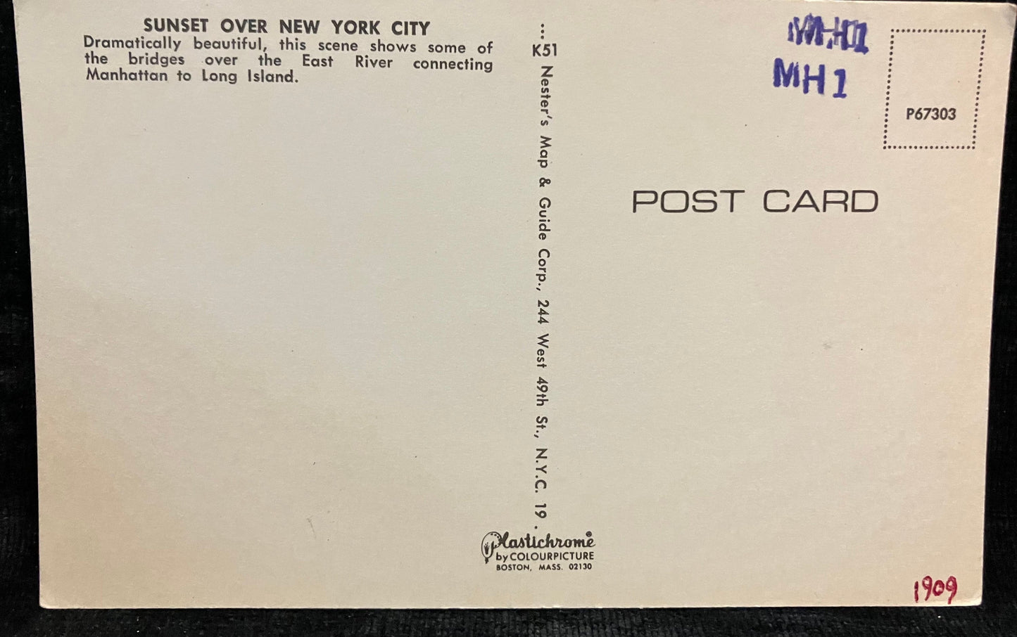 Sunset Over New York City, New York - Vintage Sunset Postcard
