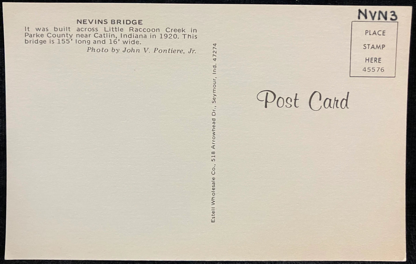 Nevins Bridge over Little Raccoon Creek in Parke County, Indiana - Vintage Covered Bridge Postcard