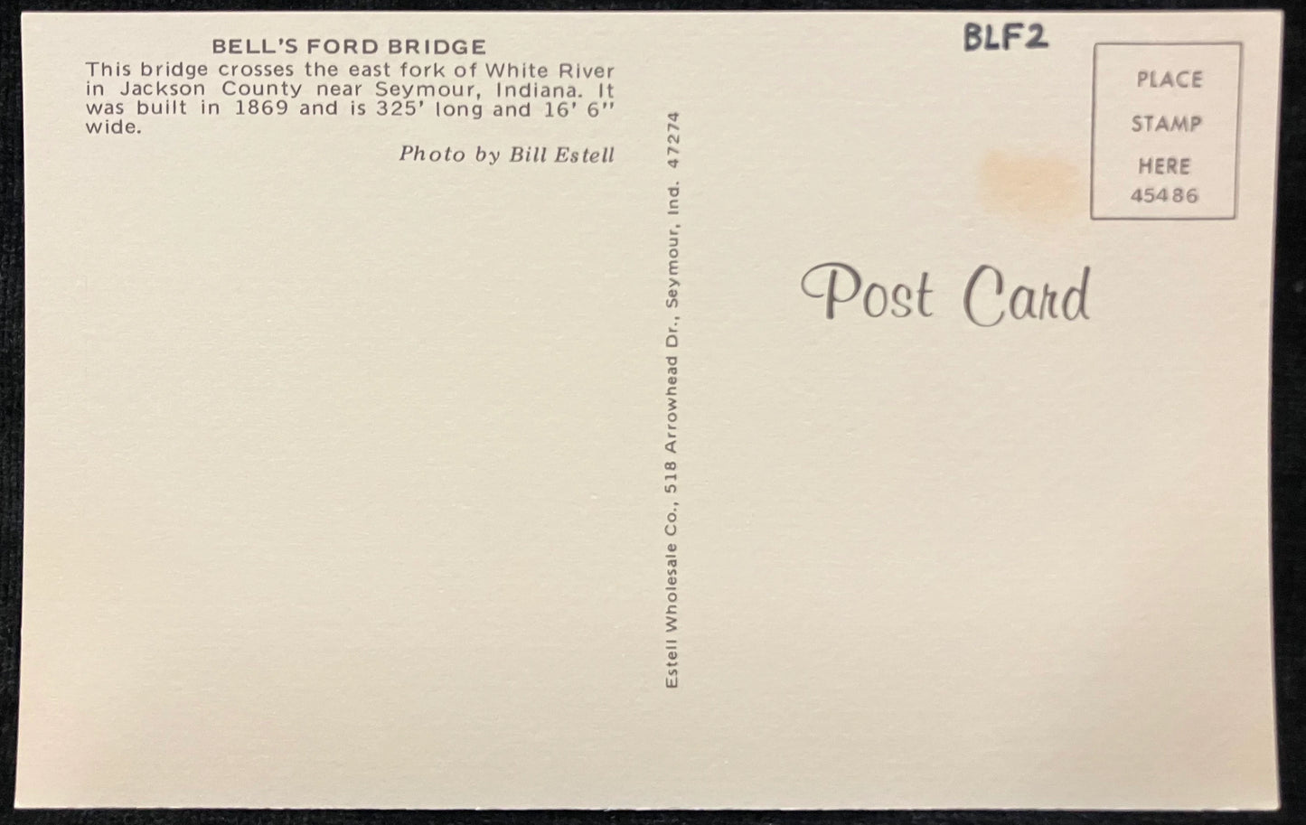 Bells' Ford Bridge in Jackson County, Indiana - Photo: Bill Estell - Vintage Covered Bridge Postcard