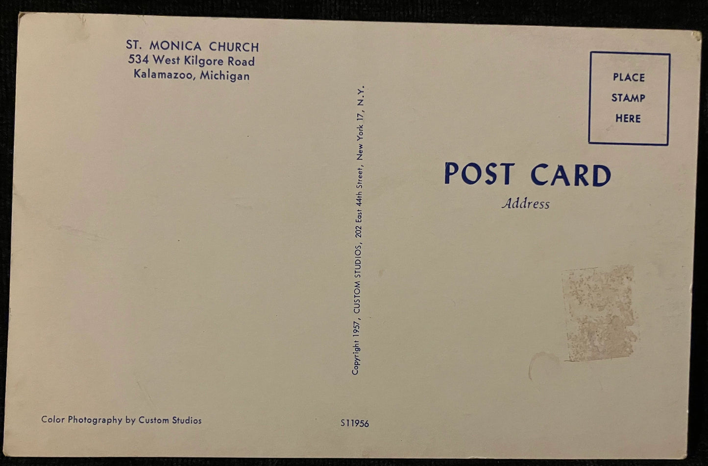 St. Monica Church in Kalamazoo, Michigan - Photo: Custom Studios - Vintage Church Postcard