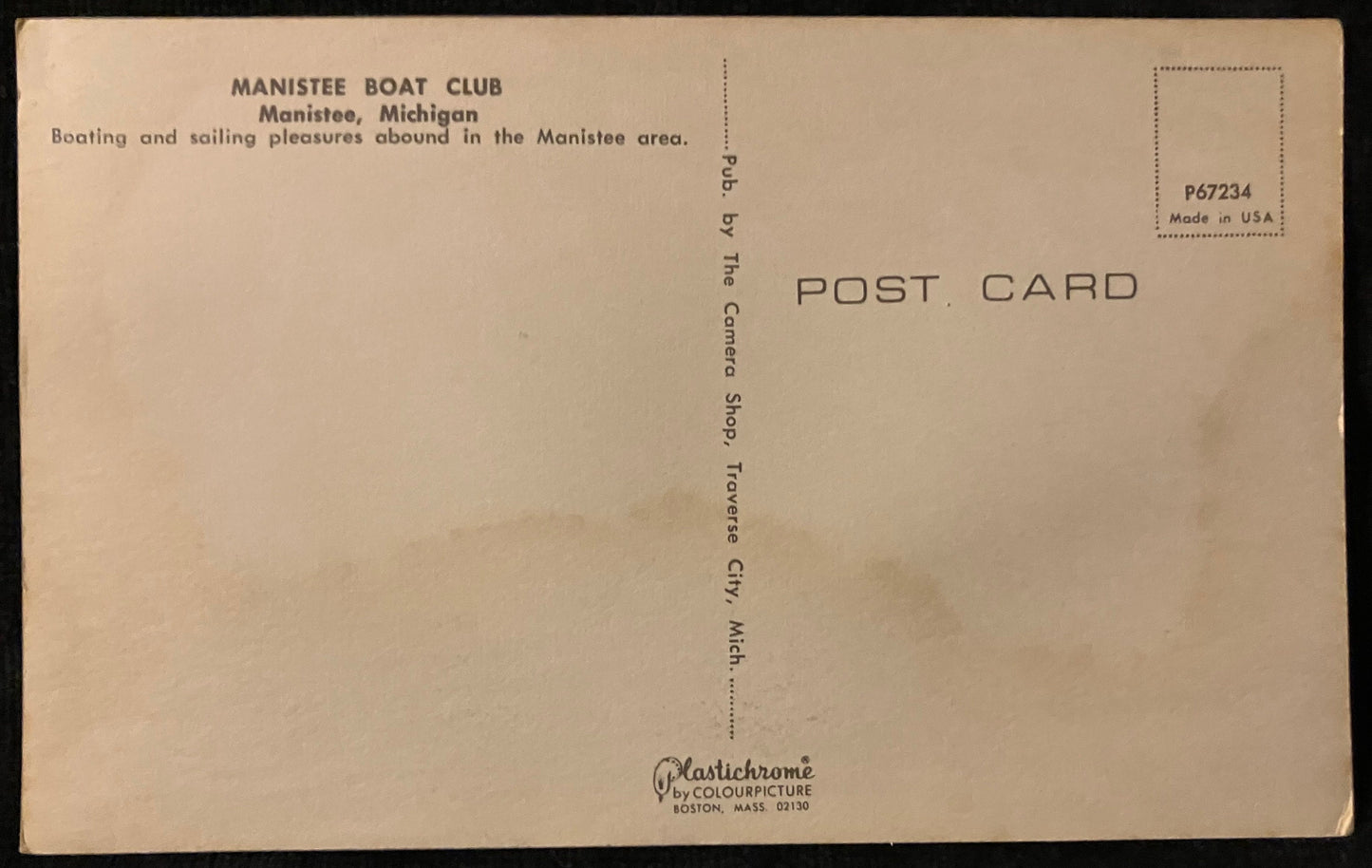 Manistee Boat Club in Manistee, Michigan - Photo: Colourpicture - Vintage Boat Postcard