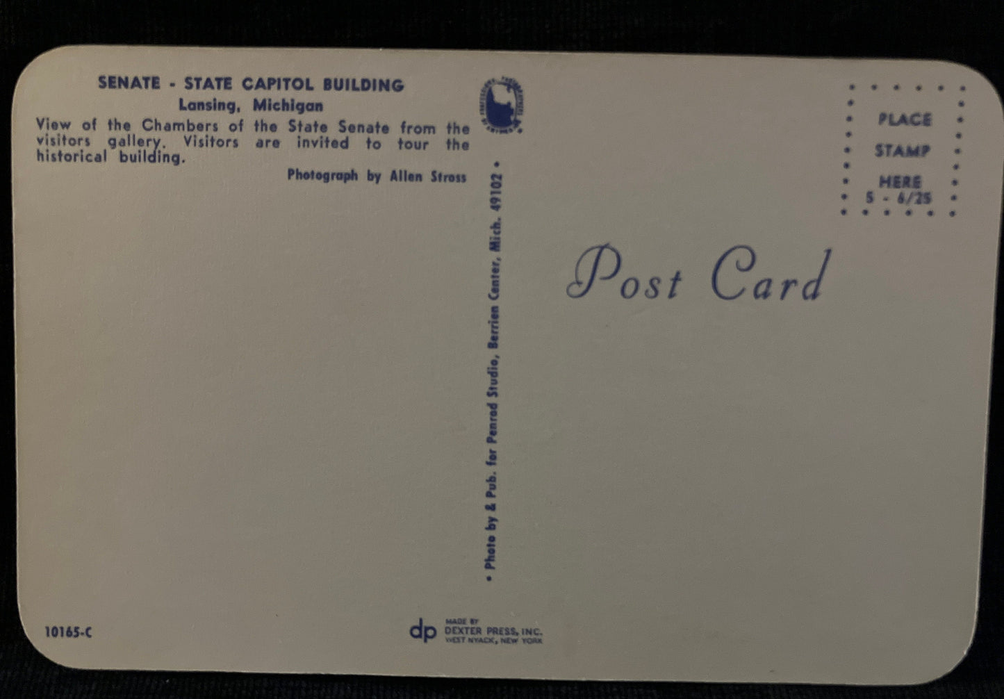 State Senate - Capitol Building in Lansing, Michigan - Photo by Allen Stross - Vintage Government Postcard