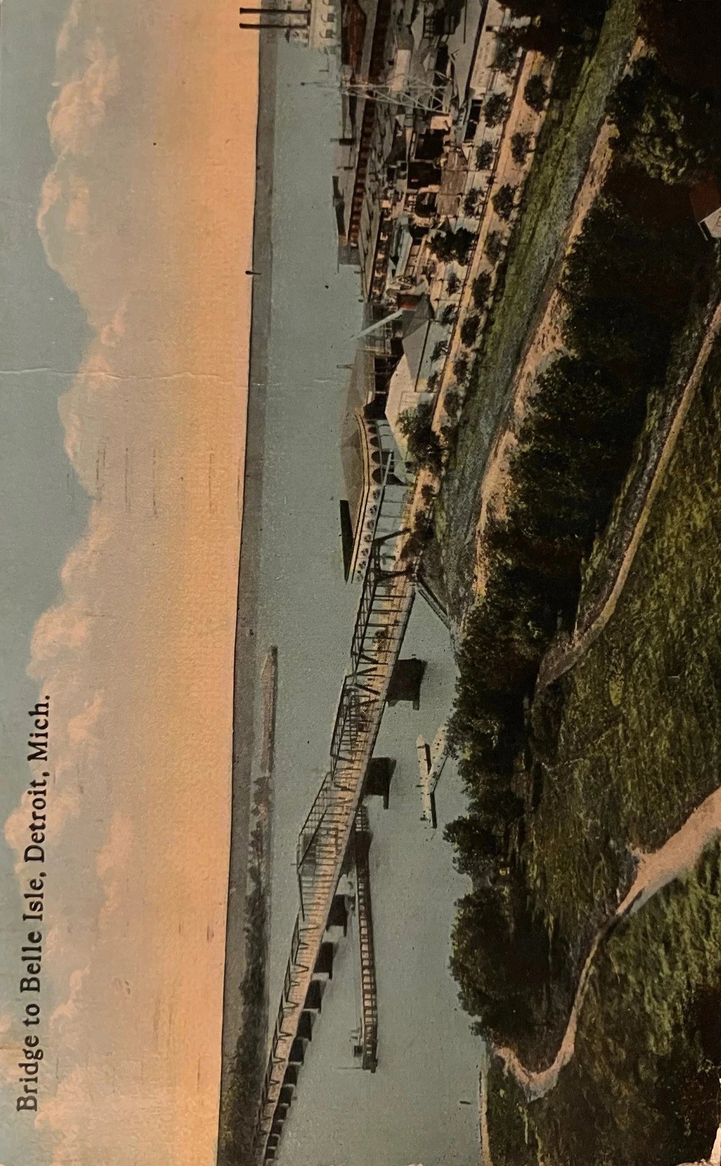 Bridge to Belle Isle, Detroit, Mich. - Vintage Bridge Postcard