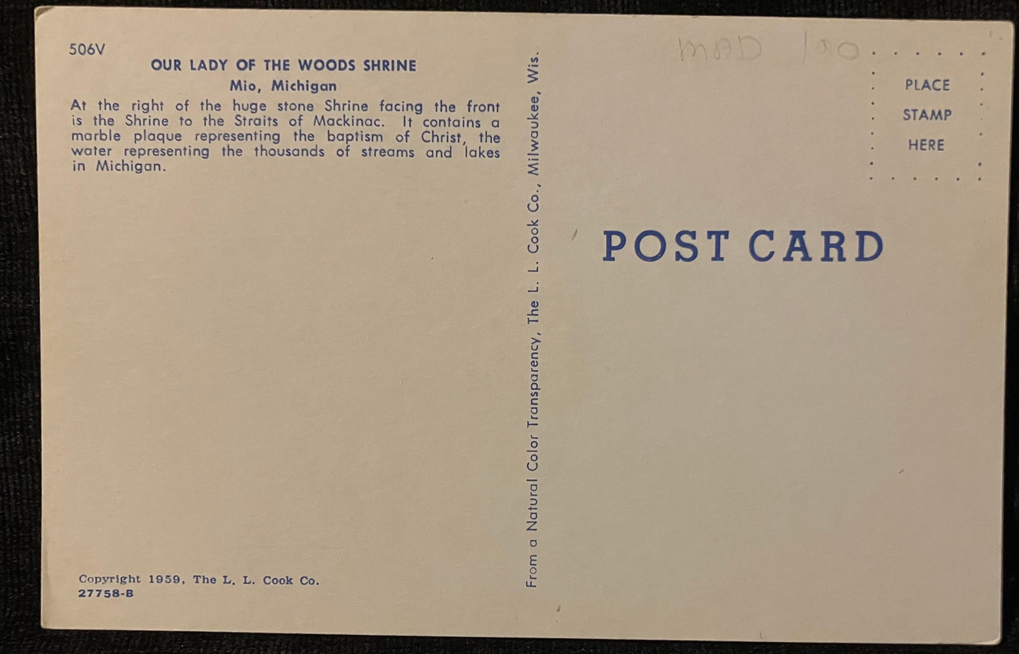 Our Lady of the Woods Shrine in Mio, Michigan - Vintage Christian Postcard